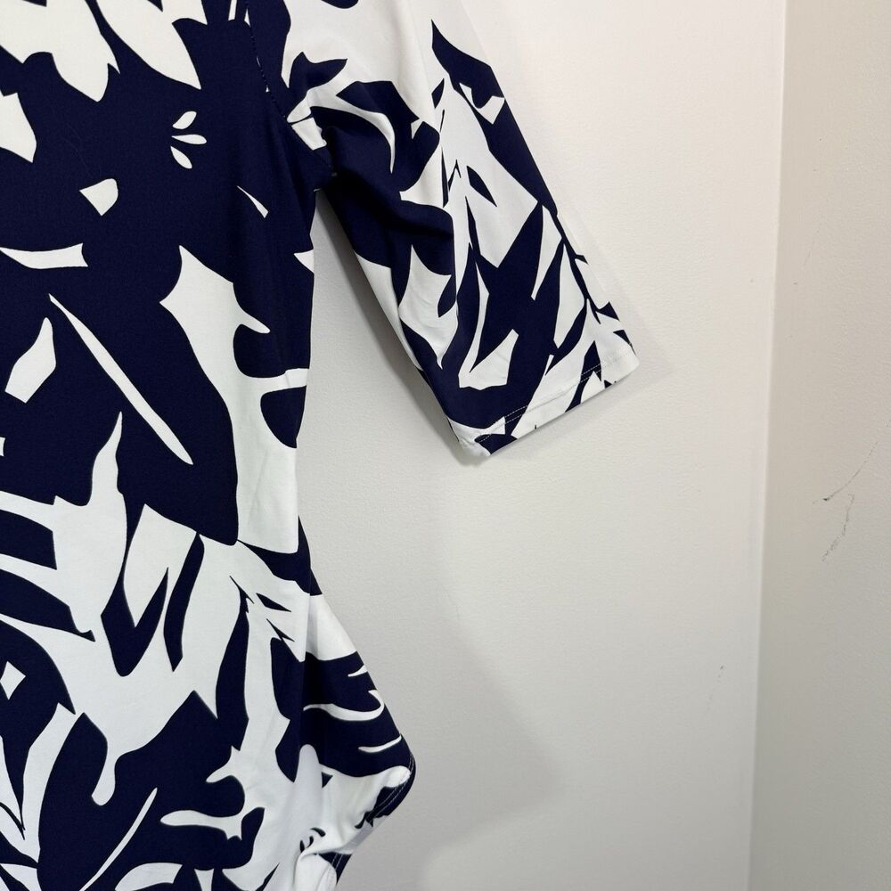 ANNE COLE Long Sleeve One-Piece Rash Guard Swimsuit Tropical Navy White Sz 8 - Picture 10 of 12